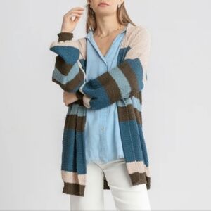 Umgee Boutique Multicolored Striped Cardigan - blue/taupe